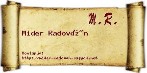 Mider Radován névjegykártya